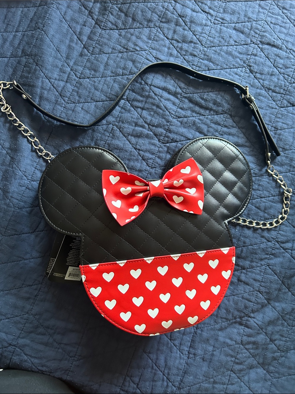 Disney Black Quilted Minnie Ear Crossbody with Red Heart Bow
